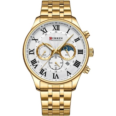 Curren Мъжки часовник Curren Orfèvrerie, Неръждаема стомана, Хронограф, Златист / Бял (CURREN-8427-GOLD-WHITE)