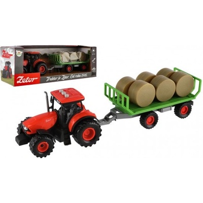 Teddies Traktor Zetor s vlekom a balíkmi 36cm