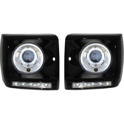 KITT Black Headlights Covers LED DRL Chrome suitable for Mercedes G-Class W463 (1989-2012) G65 Design with Headlights Bi-Xenon Look