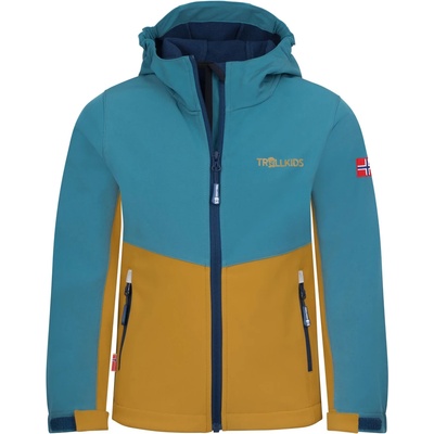 TROLLKIDS Детско софтшел яке Trollkids Kid's Kristiansand Jacket Softshell jacket - Stormy Blue / Mustard - размер 128 (EU) (703-2543-1617)