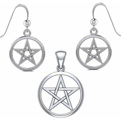 Fantasy Šperky Stříbrný pentagram přívěsek a náušnice P3472