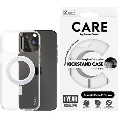 Panzer Гръб CARE by PanzerGlass за iPhone 15 Pro Max Feature Silver Kick+MagSafe - Прозрачен