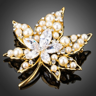 Francesca Petrucci brož s perlou a Swarovski Elements Valeria květina B0076 Bílá/čirá