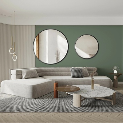 Alfaram Okrúhle zrkadlá s čiernym rámom MDF SLIM - OTYLIA SÚPRAVA - Fi 70 + Fi 90