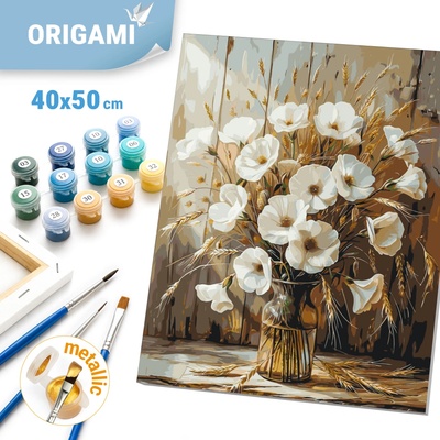 Origami Maľovanie podľa čísel na ráme 40 x 50 cm Kvety Kytica makov s metalickými farbami LW 30491