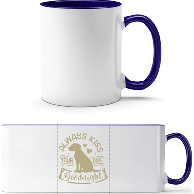 PrintEQ TTH Dvoubarevný Hrnek Design Always kiss your dog Bílá Kobaltová Modř Standard Dárky 250 ml