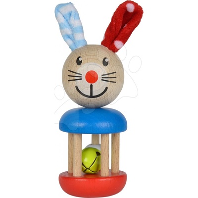Eichhorn Drevená hrkálka Rabbit Rattle Baby zajačik s rolničkou a plyšovými uškami od 3 mes