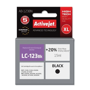 Compatible Мастило Activejet AB-123BN (заместител за Brother LC123Bk/LC121Bk, Supreme, 15 ml, черно) (AB-123BN)
