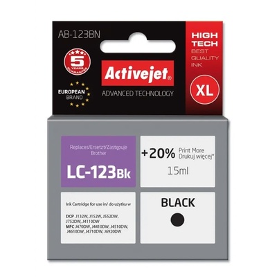 Compatible Мастило Activejet AB-123BN (заместител за Brother LC123Bk/LC121Bk, Supreme, 15 ml, черно) (AB-123BN)