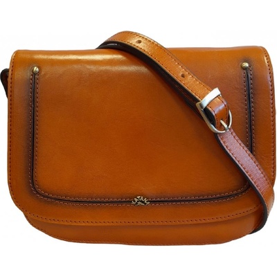 Katana crossbody kožená kabelka s klopou koňaková 66801-10