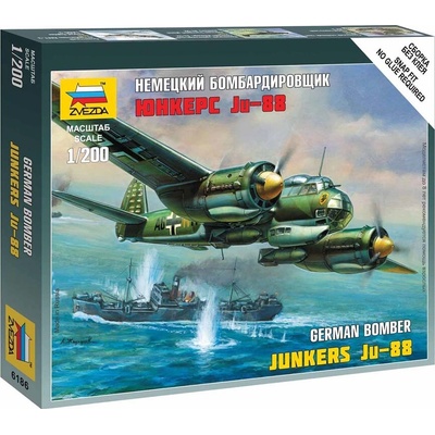 Zvezda Wargames WWII German Bomber Junkers Ju 88 A4 Model Set lietadla 20 dielov 1:200