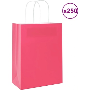 vidaXL Хартиени торбички 250 бр с дръжки розови 21x11x28 см (4101671)