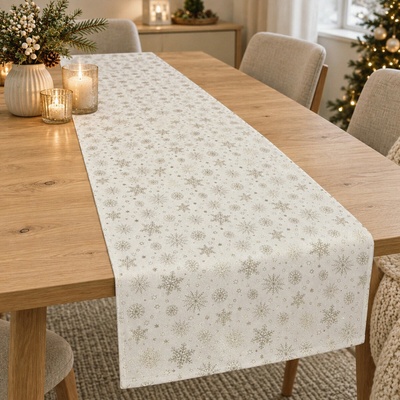 BYTEMA Vánoční ubrus a šál VLOČKY COPO LUREX zlatá 45x150 cm