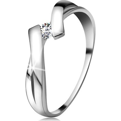 Šperky eshop prsten v bílém zlatě 585 s třpytivým diamantem rozdělená překřížená ramena BT181