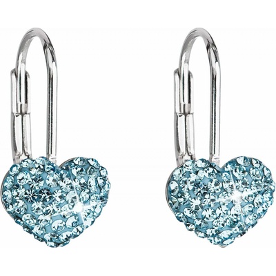 Evolution Group strieborné náušnice visací s krystaly Swarovski srdce 31125.3 modré