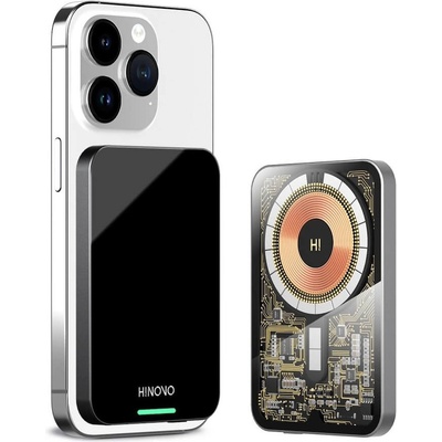Hinovo Magnetic Wireless Power Bank 5000 mAh 20W - преносима външна батерия с USB-C порт и безжично зареждане с MagSafe (черен)