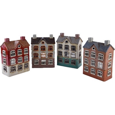 Ego Dekor Keramický domeček na čajovou svíčku NANNA, svícen DOMEČEK NA NÁMĚSTÍ, barva: červená/šedá/hnědá/bílá/hnědá, výška: 24cm|MyScandi - červená – Zbozi.Blesk.cz