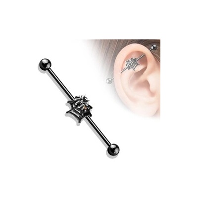 Piercingate Industrial piercing pavouček s pavučinou PIN00061 černá kuličky