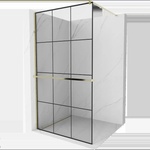 Mexen Kioto+ душ стена с рафт Walk-in 100 x 200 cm, черна мрежа, златна - 800-100-121-50-77 (800-100-121-50-77)