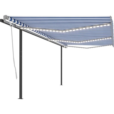 Greatstore Ručně zatahovací markýza s LED světlem 6 x 3 m modrobílá