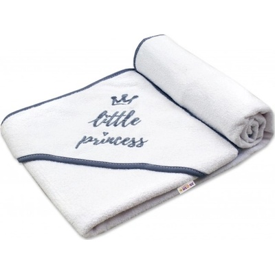 Baby Nellys termoosuška Little princess s kapucňou 100 x 100 cm biela sivá výšivka