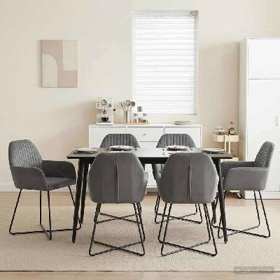 vidaXL Обедени столове 6 pcs Кадифе Тъмносиво 55 x 50 x 84 см (3428384)