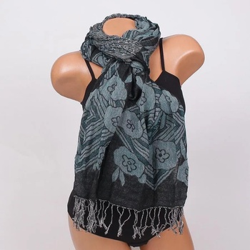 Image 1 of Дамски шал в черно с петролени цветя