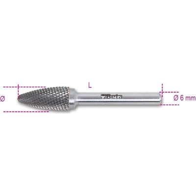 Beta tools Pilník rotační z karbidu, 426md/fa,ostroúhlý zaokrouhlený fi 8 x 19 x 63 mm, kolík fi 6mm