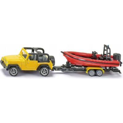 Siku 1658 Auto JEEP WRANGLER s přívěsem a člunem