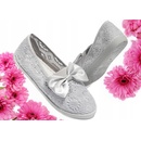 Detské čipkované tenisky s mašličkou ľahké pohodlné zasúvacie sivé