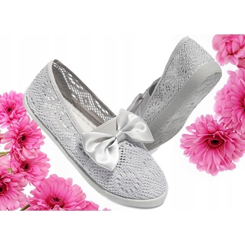 Detské čipkované tenisky s mašličkou ľahké pohodlné zasúvacie sivé