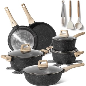 Just Perfecto Комплект тенджери и тигани Just Perfecto JL-789, 15 ч, Отливка, Мраморно покритие, Индукция, Аксесоари, Черен (JL-789 black)