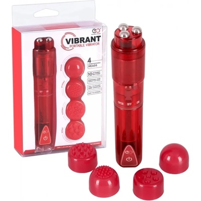 Мини масажор с 4 сменяеми глави - Vibrant Portable Vibrator Red (NMC0002414)