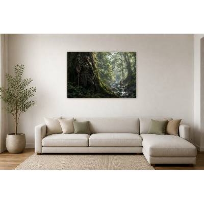 Obraz na plátně – Postava s holí u lesního potoka 135 × 90 cm