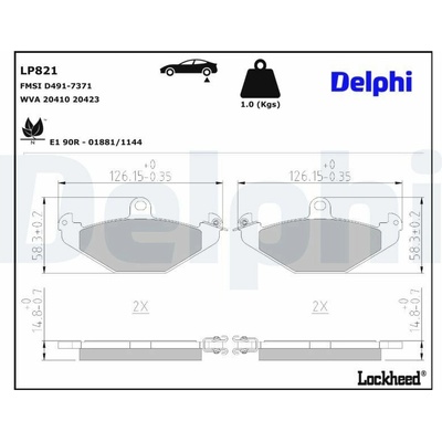 Sada brzdových platničiek kotúčovej brzdy DELPHI LP821