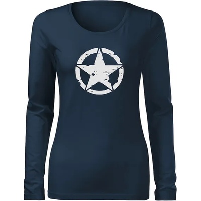 DRAGOWA Slim дамска тениска с дълъг ръкав, Звезда, тъмносиня 160g/m2 (6012)