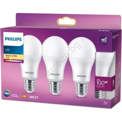 Philips Комплект от 3 LED крушки Philips A60 E27/13W/230V 2700K (P7199)