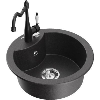 Mexen Diego гранитна мивка с 1 отделение и кухненски смесител Carla, черно напетнено - 6512-76-670700-70 (6512-76-670700-70)