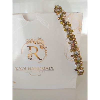 Radi handmade Луксозна диадема със зелени перли и кристали (436)