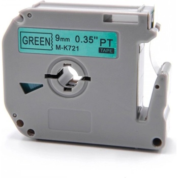 Pro Brother Brother MK-721, 9mm x 8m, черен печат / зелен фон, съвместима лента (MK721)