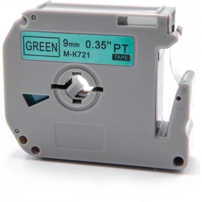 Compatible Brother MK-721, 9mm x 8m, черен печат / зелен фон, съвместима лента (MK721)