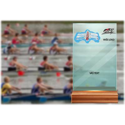 Skleněná trofej na dřevěném podstavci Veslování 17 cm