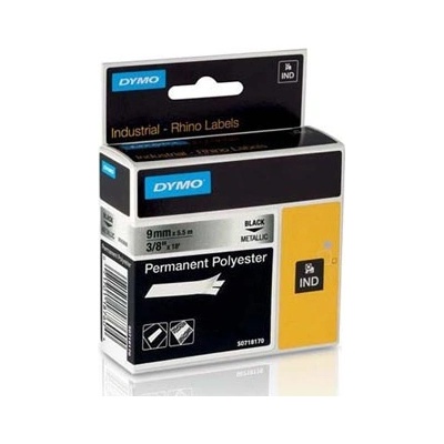 Dymo 18485, S0718170, 9mm x 5,5m, černý tisk/metalický podklad, originální páska