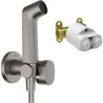 Hansgrohe Комплект хигиеничен душ с вграден корпус Hansgrohe Bidette S EcoSmart, 1 струя, четкано черно-хром (29232340+29235180)