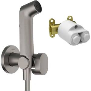 Hansgrohe Комплект хигиеничен душ с вграден корпус Hansgrohe Bidette S EcoSmart, 1 струя, четкано черно-хром (29232340+29235180)