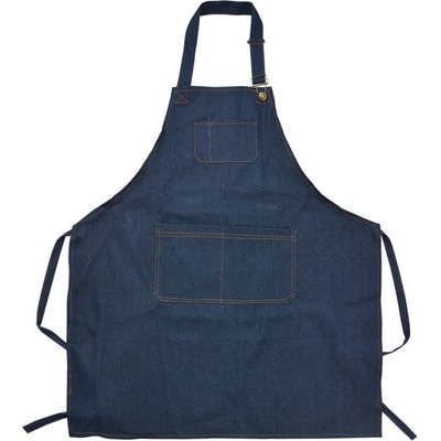 Clayre & Eef Tmavě modrá džínová kuchyňská zástěra 77x68 cm