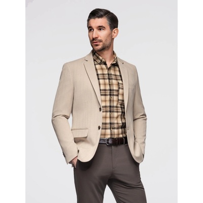Ombre Elegant men's SLIM FIT jacket with rayon beige krémová