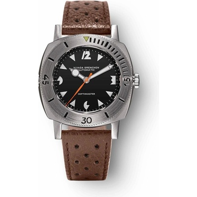 Nivada Grenchen Depthmaster Pacman White 14102A - Brown Racing Strap