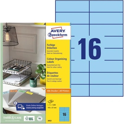 AVERY Етикет AVERY 3453 105x37mm универсален син 1600 етикета/кутия 100 листа/кутия (3453)