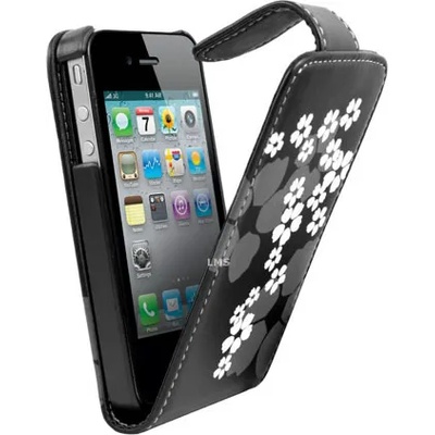 Apple iPhone 4S/4 Flip Floral Калъф Черен + Протектор